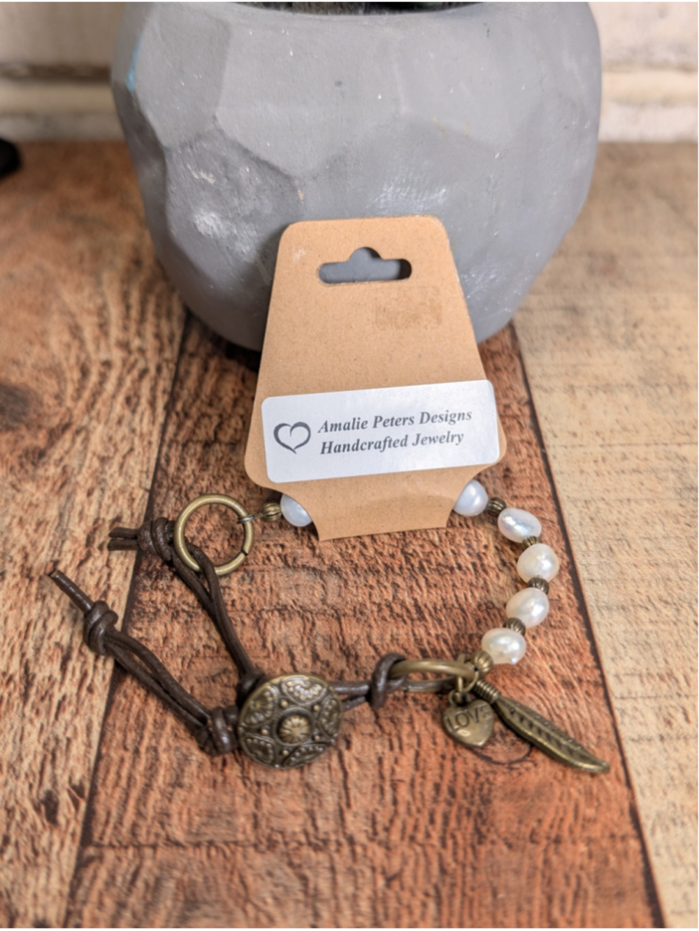 NEW Artisan Boho Ivory Genuine Pearl Brown Knotted Leather Cord Bracelet